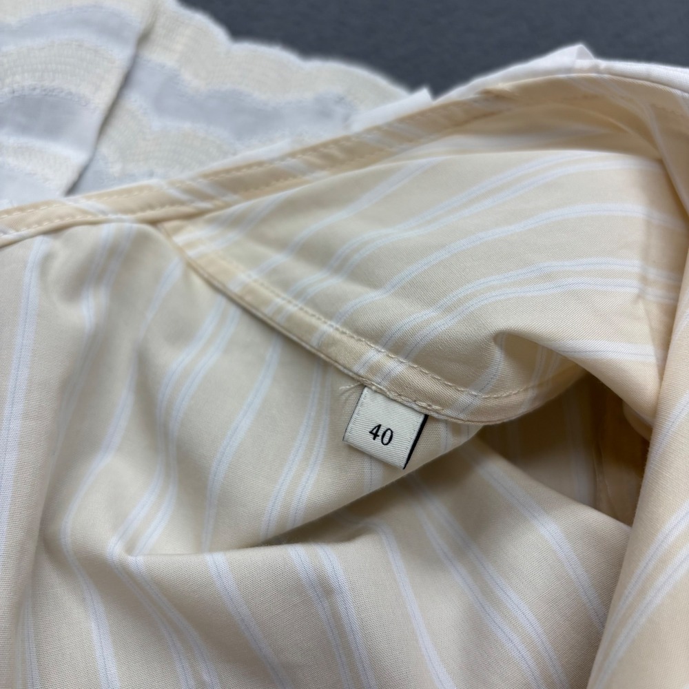 Sandro Cintia Gathered Striped Cotton Mini Shirt Dress Ruffle Collar‎ Size 40 - Picture 9 of 14